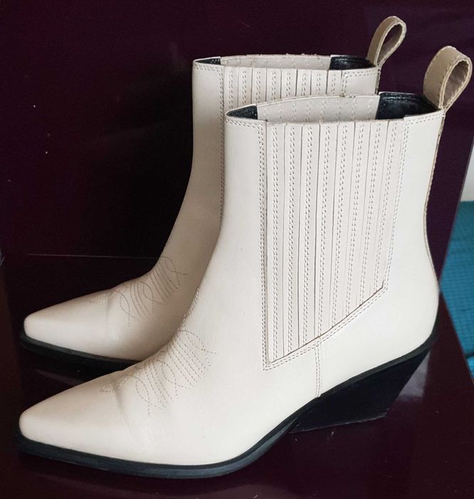 Botine dama, BADURA, Piele naturala, Alb-Crem, 39 EU