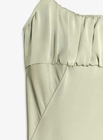 Zara rochie midi verde deschis spate gol satin