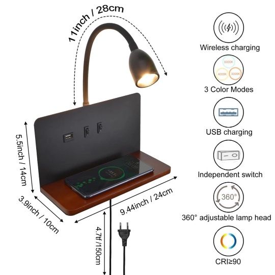Lampa perete incarcare telefon wireless alb/negru diaponibile ca set