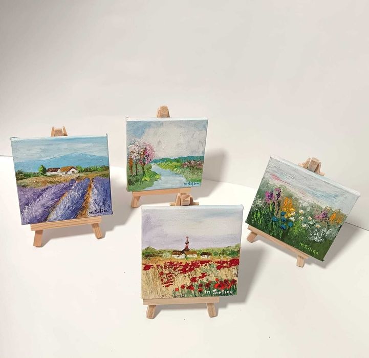 Tablouri cu tema florala pictate manual in ulei pe panza intinsa pe sasiu, 40x50 cm 350 lei, 40x40 300 lei, optional inramate