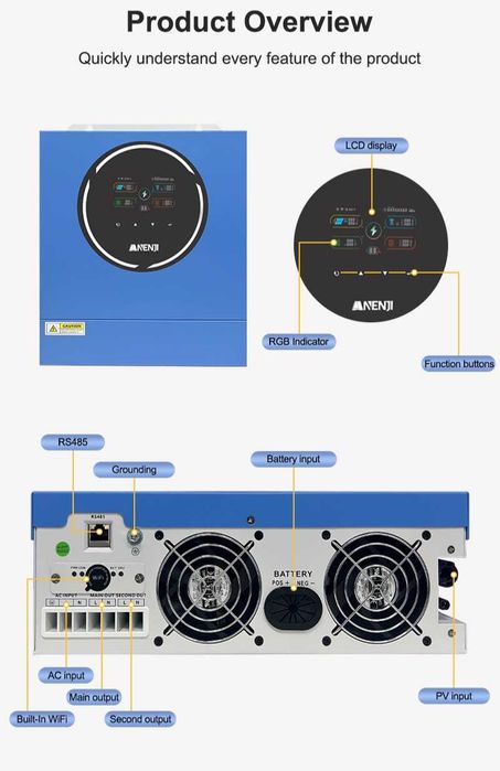 Solar Invertor Anenji 5k 5000W, 48V, MPPT, WIFI