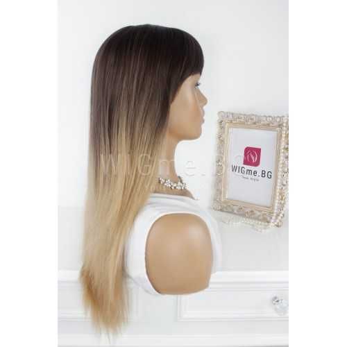 Дълга права кестенява омбре перука с бретон Мадлен