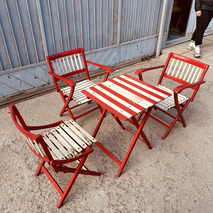 Винтидж сгъваем градински комплект – маса + 3 стола, 70-те години