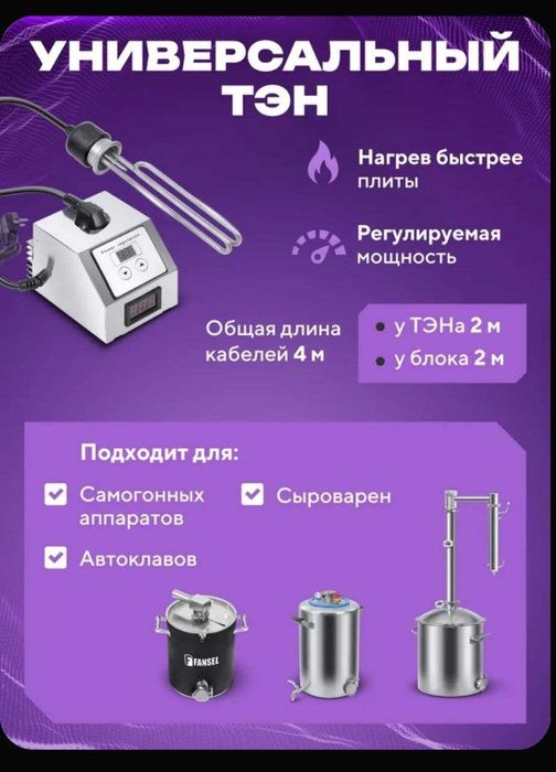 ТЭН для самогонного аппарата 2 дюйма с регулятором мощности 3,5кВт