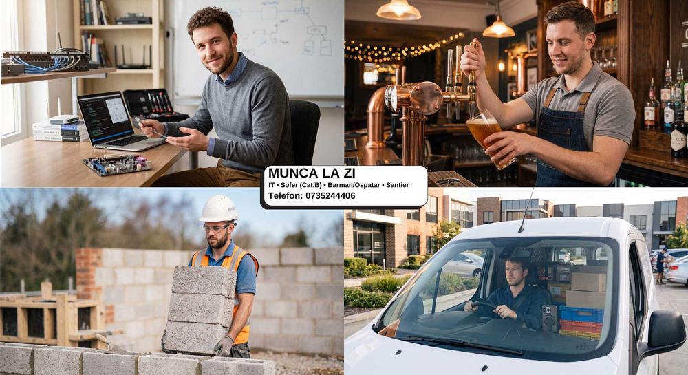 Ofer servicii cu plata la zi: IT • Sofer (Cat.B) • Barman • Santier