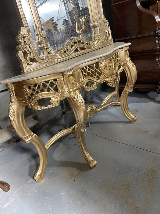 Consola din lemn masiv cu oglinda și blat de marmura