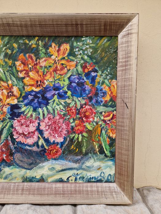 Много добра антикварна майсторска картина масло върху платно