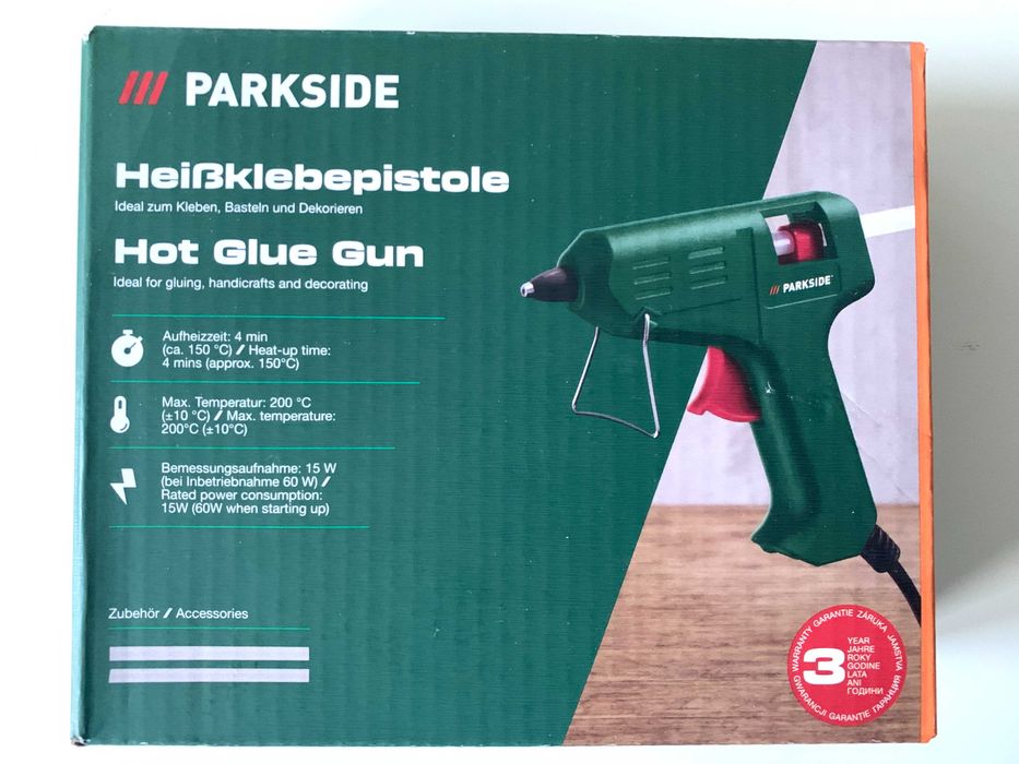 Pistol de lipit cu batoane Parkside nou, in garantie + 100 batoane
