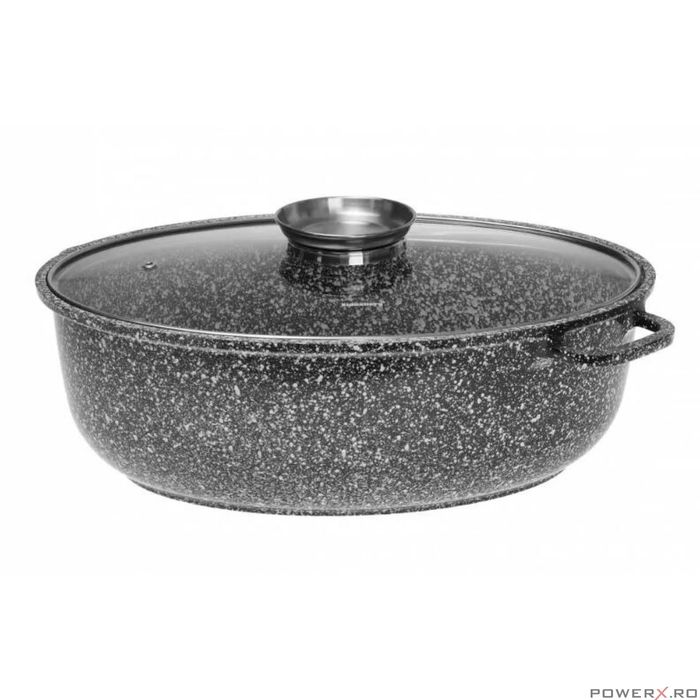 Vas pentru cuptor termorezistent, strat antiaderent marmura, cu capac,