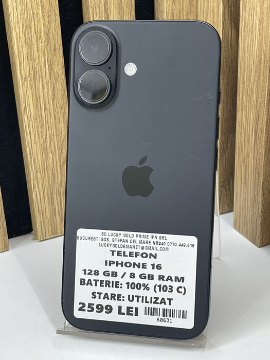 Iphone 16 128Gb 100% baterie (103 cicluri) Garantie / Factura #60631