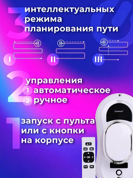 Робот мойщик окон SONNEN Tech RWC-121 UltraClear, датчик от падения, 2