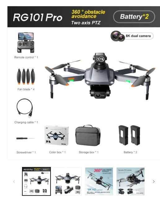 Drona RG101 PRO - Professional Control 3000Meters 8K Two Axis Mechanical Pan Tilt Camera Brushless Motor Laser Obstacle Avoidance GPS Drones