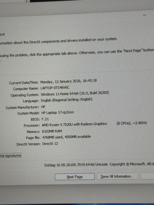 Laptop HP 17" Ryzen 5 7520U 512GB SSD Testat Resetat Verificat Activat