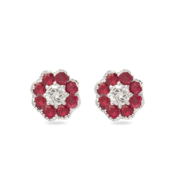 Обеци 18К бяло злато с рубини и диаманти