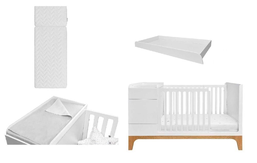 Patut transformabil cu saltea, masa de infasat si spatiu de depozitare