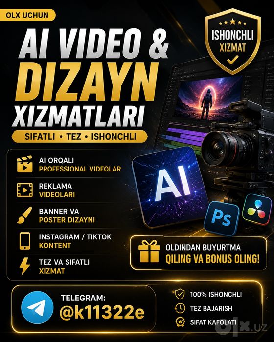 AI VIDEO  DIZAYN TELEGRAM BOT

• AI orqali professional videolar
• Rek