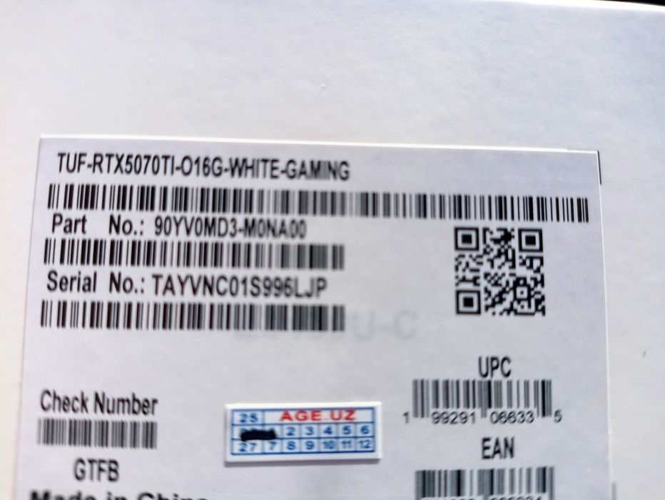 Asus TUF RTX 5070 Ti 16Gb White | Белая видеокарта