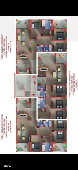 Apartament 4 camere,3bai,136mp.utili+19mp terase acoperite