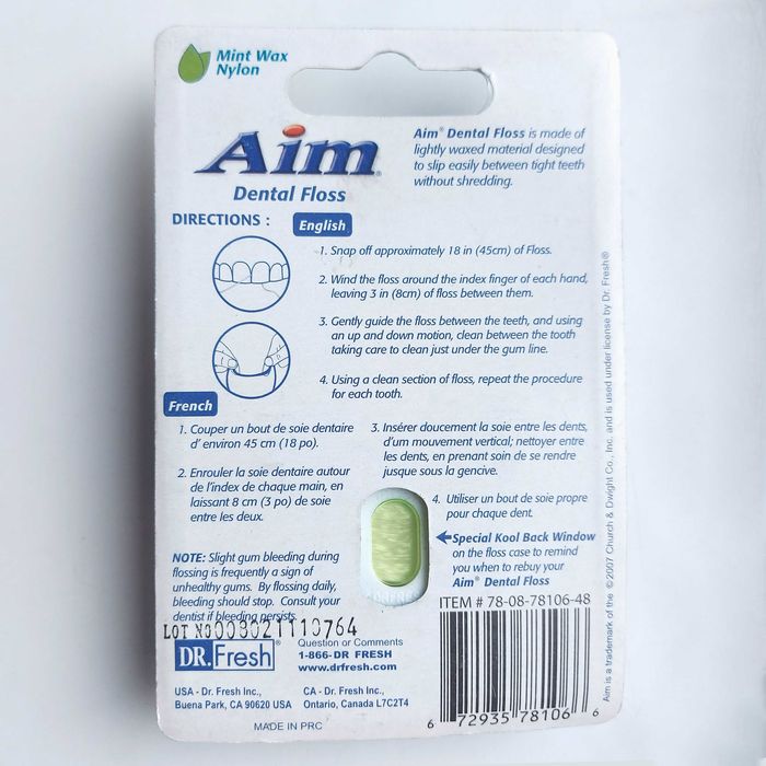 Ață dentară cerată Aim Mint Wax Nylon SUA – Nouă, sigilată (110m)