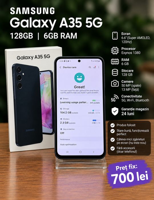 Telefon Samsung Galaxy A35 5G Impecabil  128GB 6GB Ram Garantie Magazin 24 Luni Trimit Schimb Preț fix