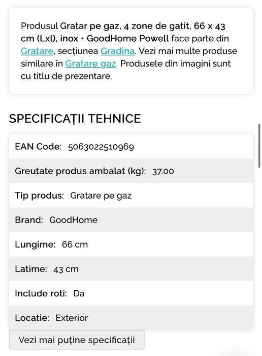 Gratar pe gaz, 4 arzatoare, husa cadou. Garantie 18 luni