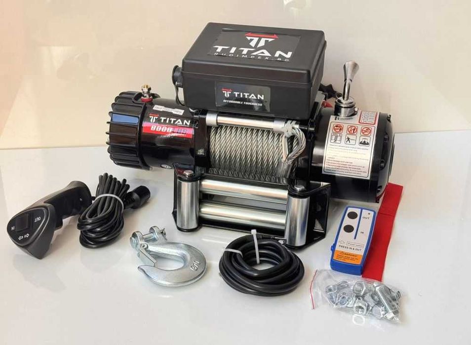 Лебедка TITAN 8000 lb (3630kg) с усилен редуктор - електрическа - 12V