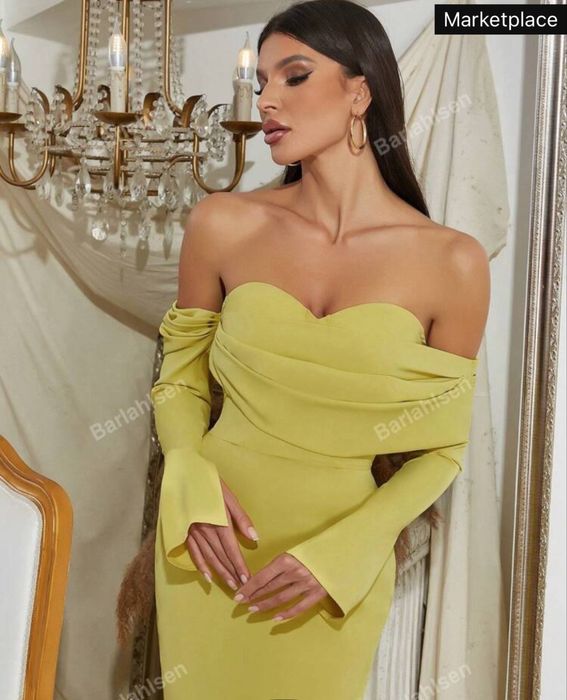 Елегантна жълто-зелена рокля