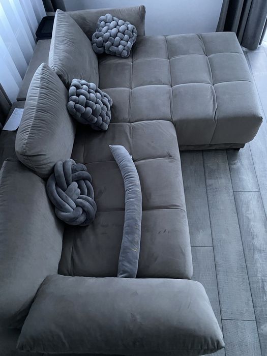Coltar living extensibil pe stanga culoare gri