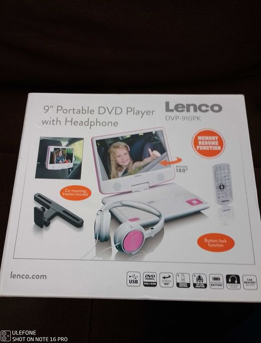 Player DVD copii portabil 9" Lenco DVP-910PK USB baterie priza 12V Nou