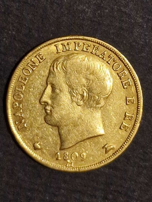 Златна монета20ИталианскиЛири НаполеонI 1809,20Песети АлфонсоXIII 1896