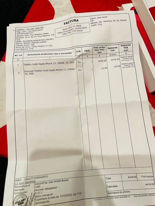 Vand iphone 13 red 256 gb