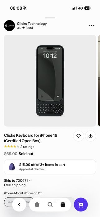 Carcasa Clicks Keyboard Onyx iPhone 16 Pro