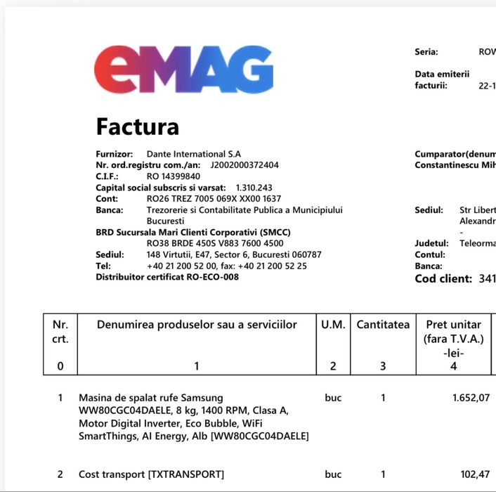 Samsung Masina de spalat 2025 in garantie