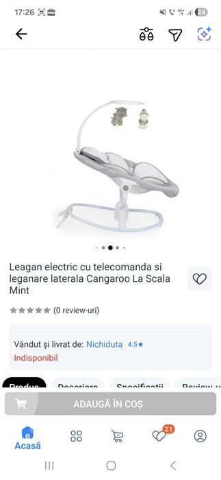 Leagăn electric Cangaroo - La Scala, mentă