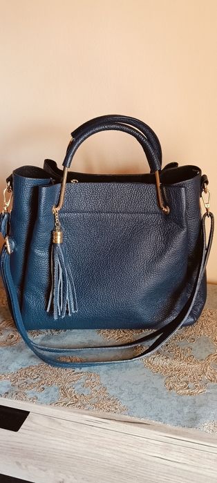 Geantă eleganta de piele naturala pentru dama culoare albastru