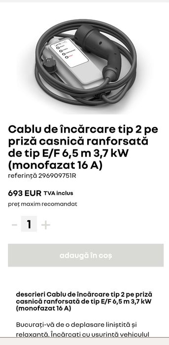Cablu încărcare auto priza casnica /stație mobila