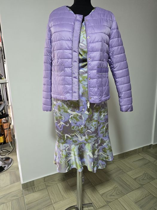 Rochie lila, model parte peste parte, cordon propriu în talie