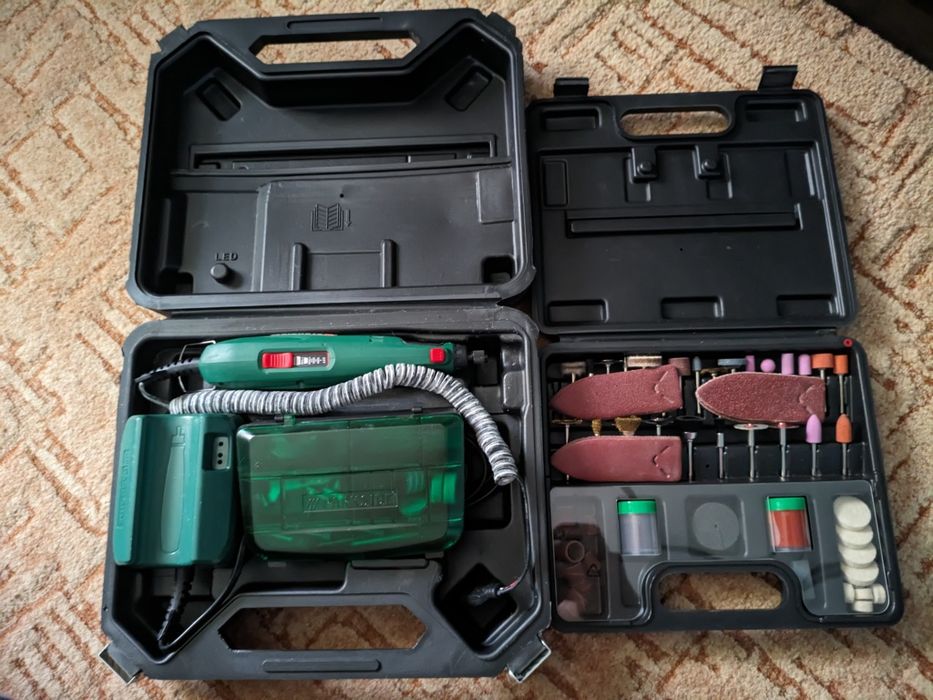 Parkside Burghiu de mana, slefuit cu accesori si extensii