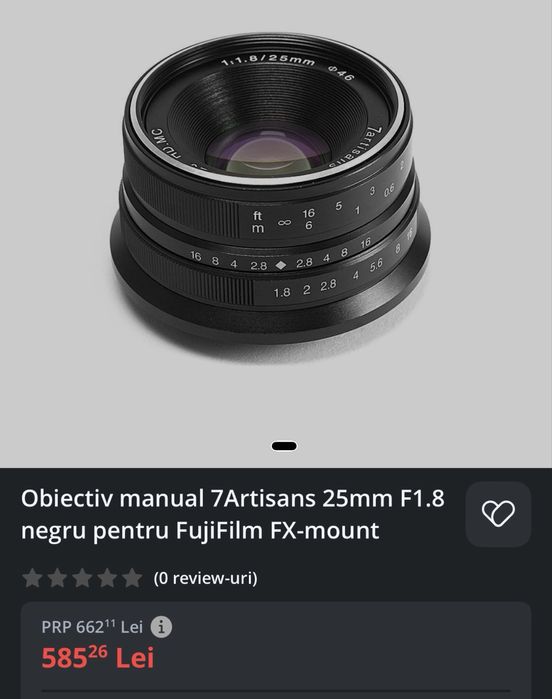 Obiectiv manual 7Artisans 25mm F1.8 APS-C