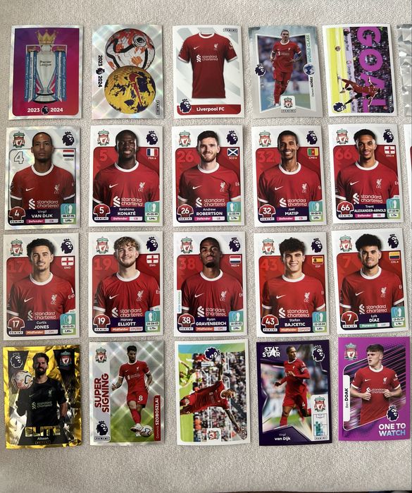 3 уникални паралел стикера Panini плюс 34 броя стикера на Liverpool FC