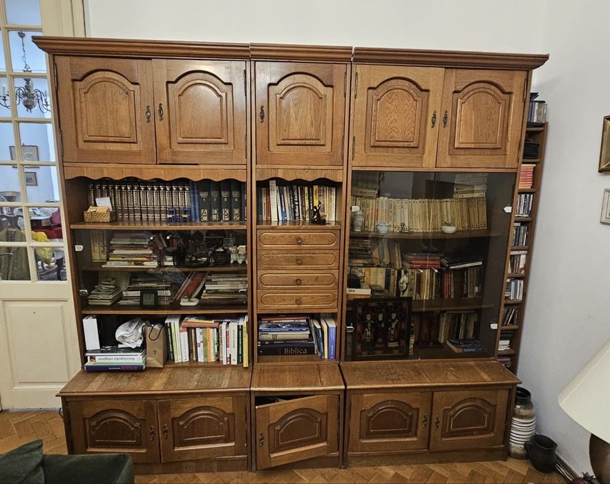 Biblioteca din lemn masiv cu sticla neagra