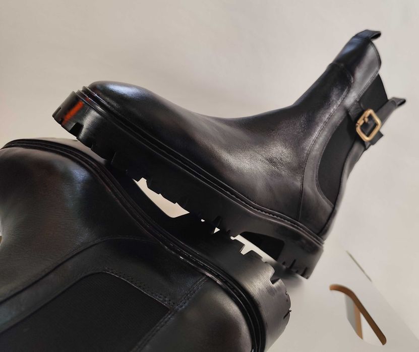 Ghete chelsea 42 41.5 plain toe ZARA NOI piele naturala moale negru