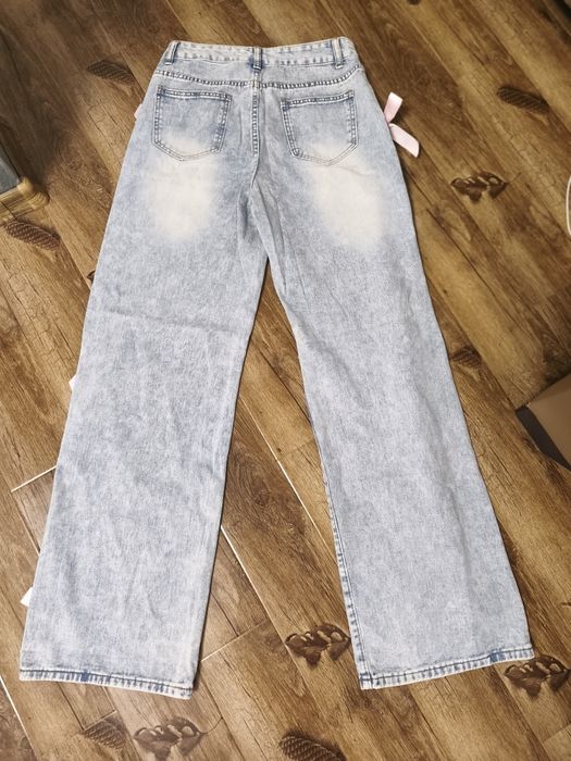 Blugi wide leg tall mărime xs cu fundiță roz
