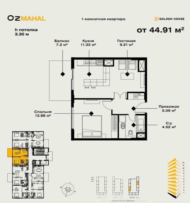 Продаётся 1/8/14 квартира в ЖК Oz Mahal, Старт стадион, МирзоУлугбек