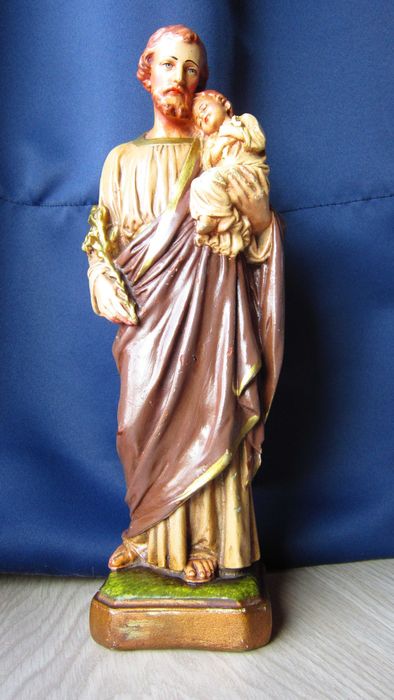cadou deosebit  rar Sf.Iosif cu pruncul Isus Franta 1950 handmade,31cm