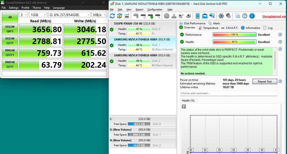 SSD NVMe Samsung 1TB M.2 3500MB/s, Health 98-99%, testate