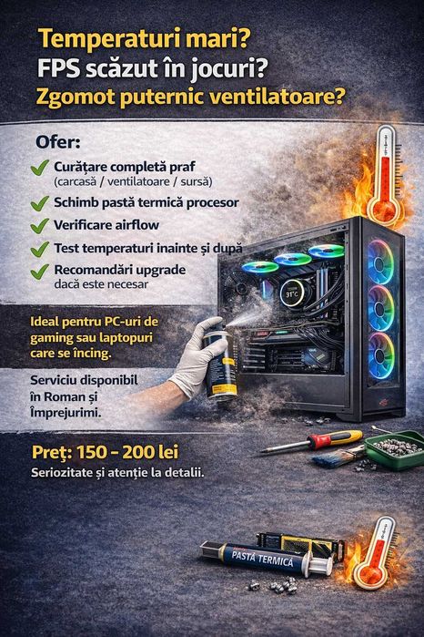 Servicii IT Roman – Instalare Windows, Curățare PC, Build Gaming