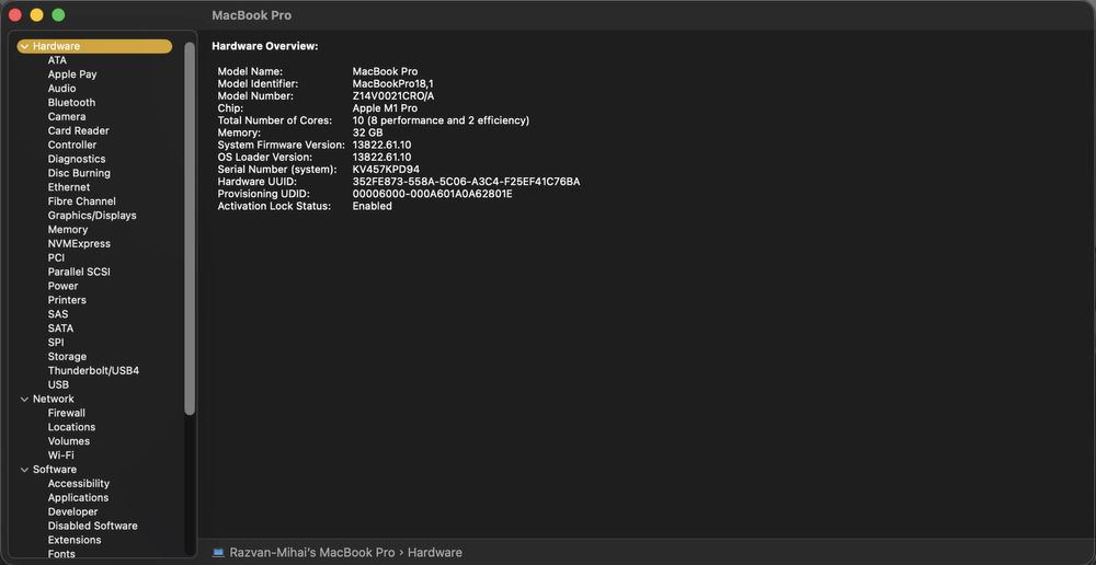 MacBook Pro M1 Pro 16" - 32Gb RAM 512Gb - display spart