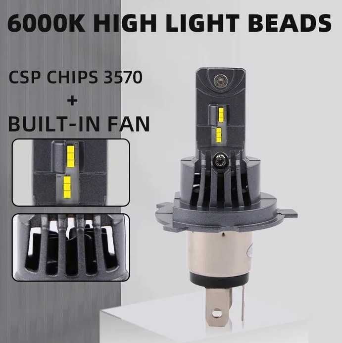 Диодни ЛЕД LED крушки H4 180W с вграден вентилатор LED