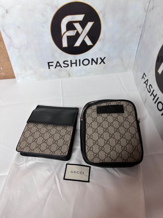 Set barbati: geanta mica crossbody + portofel, model elegant